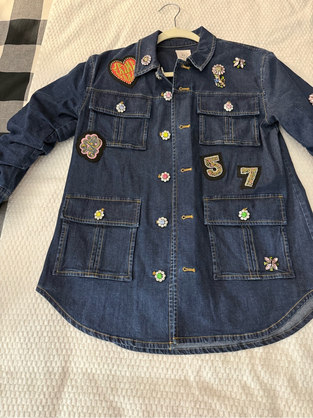cinq a sept Dark Blue Embellished Denim Jacket